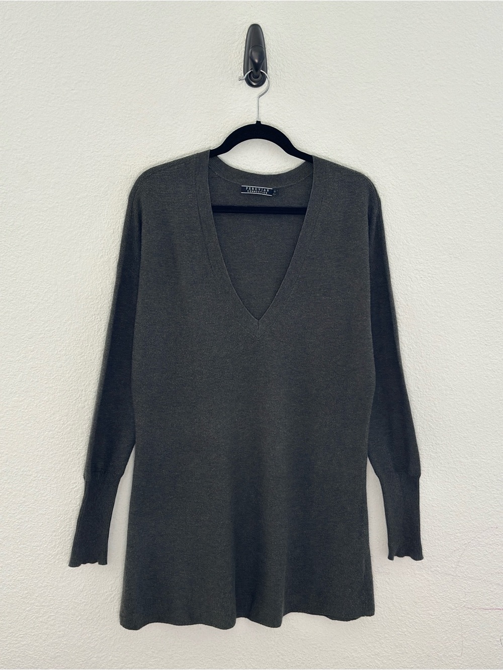 Peruvian Connection Tunic Sweated Olive‎ Green Pima Cotton V-Neck Minimalist M